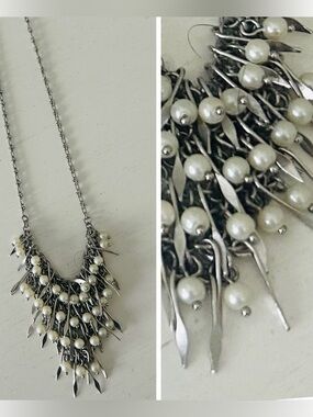 Silver-Tone Pearl Fringe Necklace - Women Jewelry